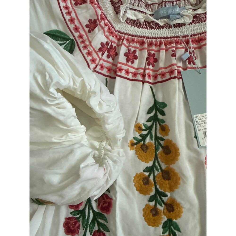 Antonio Melani x Jen Sumko Plus Woven Nicci Embroidered Floral Top White Size 14 - Picture 7 of 12